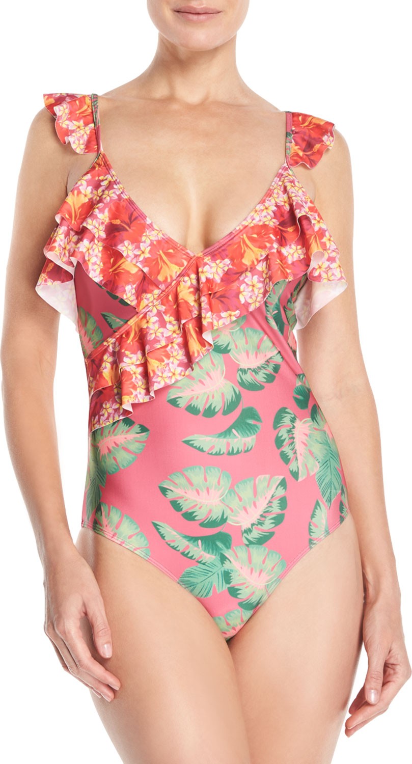 Lovers + Friends Tropical Oasis Printed Ruffle One-Piece Swimsuit