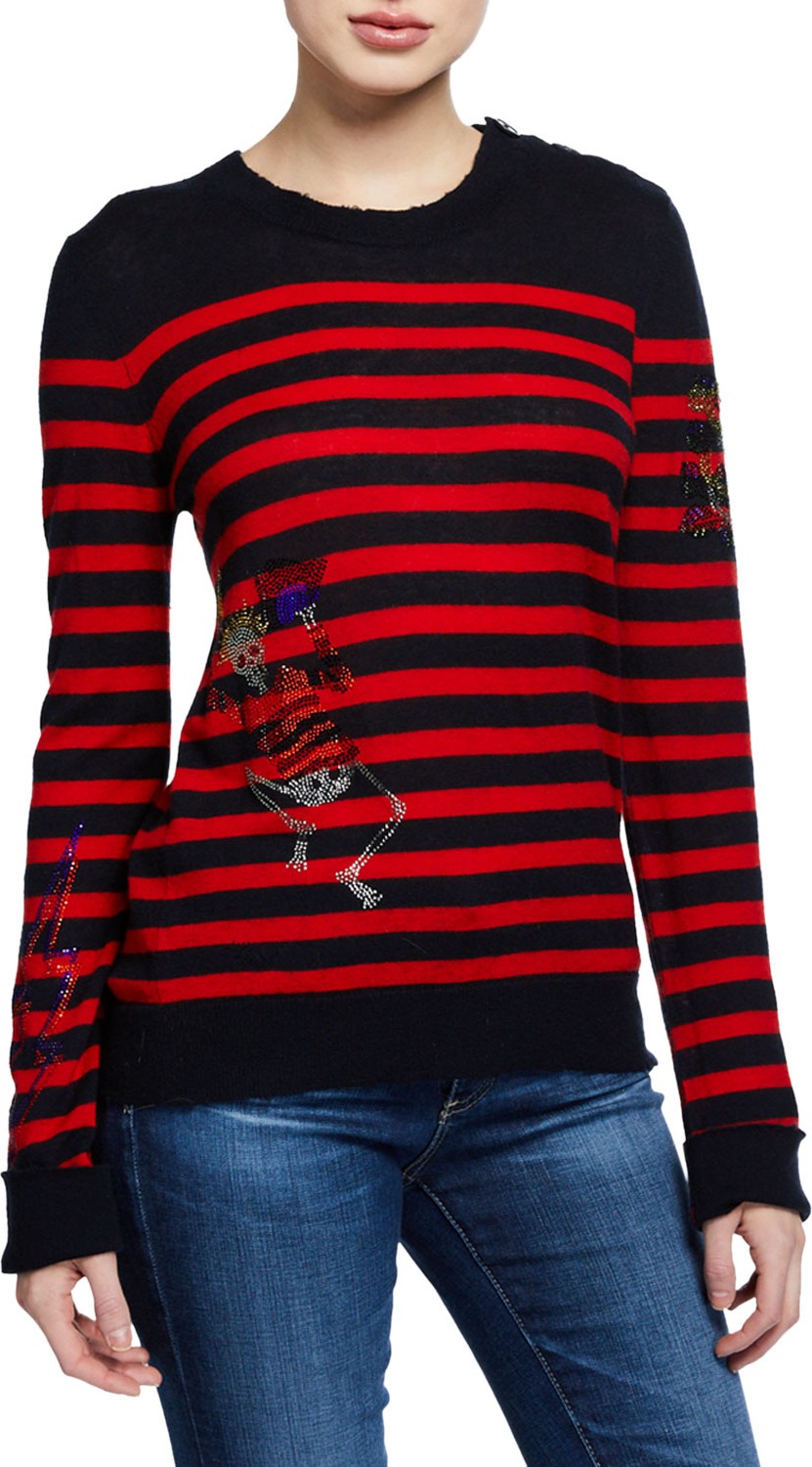 Zadig & Voltaire Delly Striped Embellished Cashmere Sweater