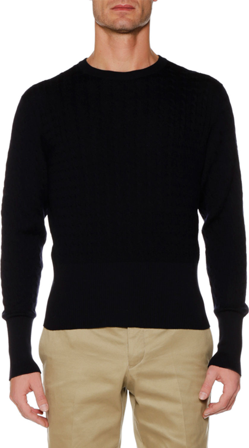 Thom Browne Baby Cable Merino/Cotton Crewneck Pullover Sweater