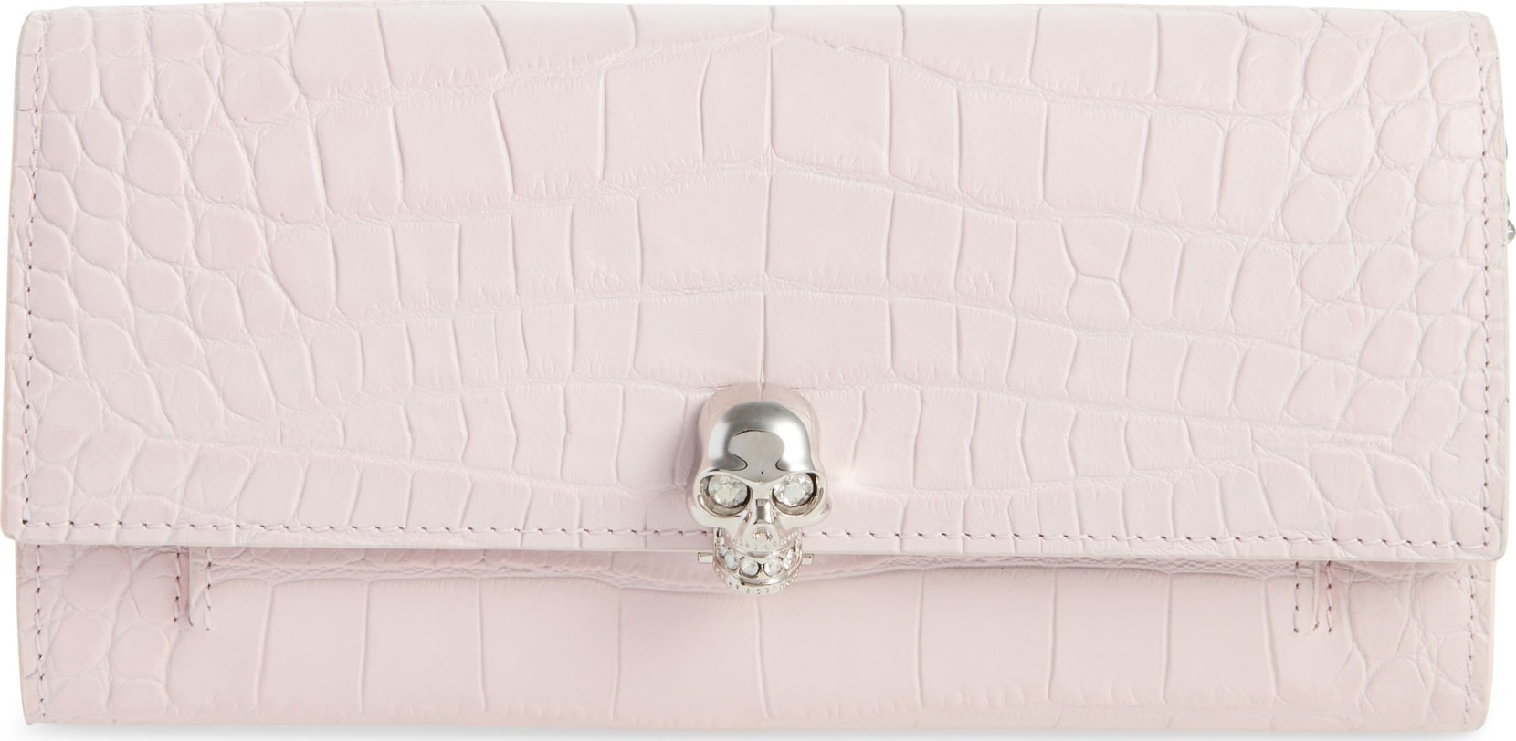 Alexander McQueen Skull Croc Embossed Leather Wallet on a Chain