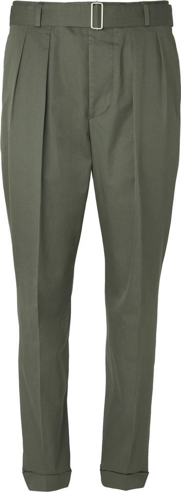 Officine Générale Olive Tapered Pleated Washed Cotton-Twill Suit Trousers
