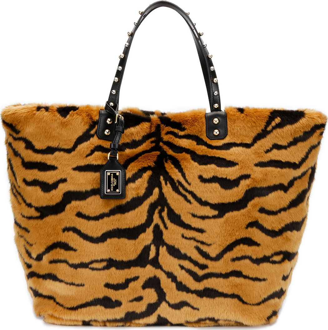 Dolce & Gabbana Beatrice Pellicciotto Tiger Faux-Fur Shopping Tote Bag