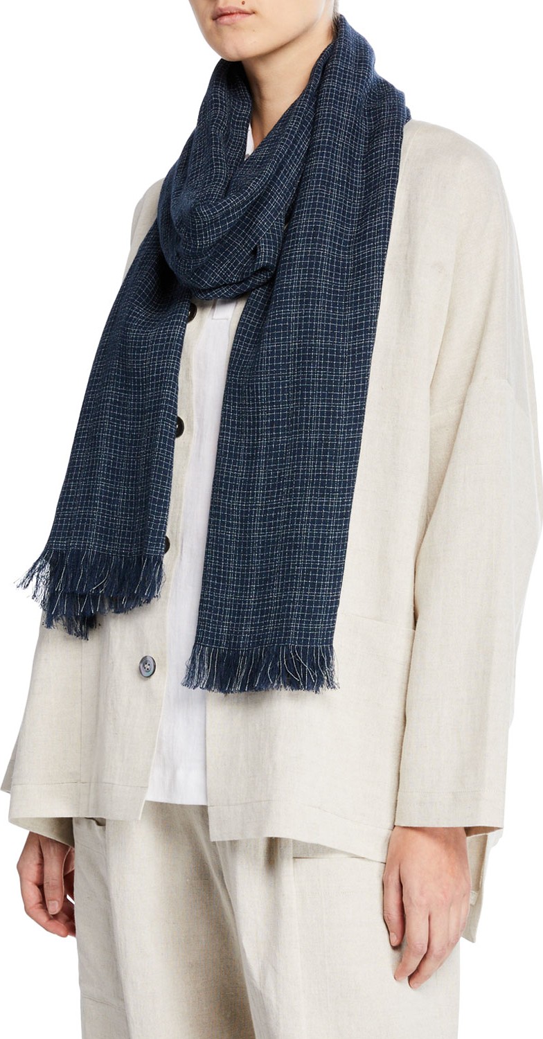 eskandar Grid-Weave Linen/Cotton Scarf
