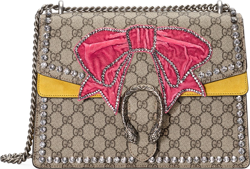 Gucci Dionysus Medium GG Supreme Canvas Shoulder Bag with Crystal Bow