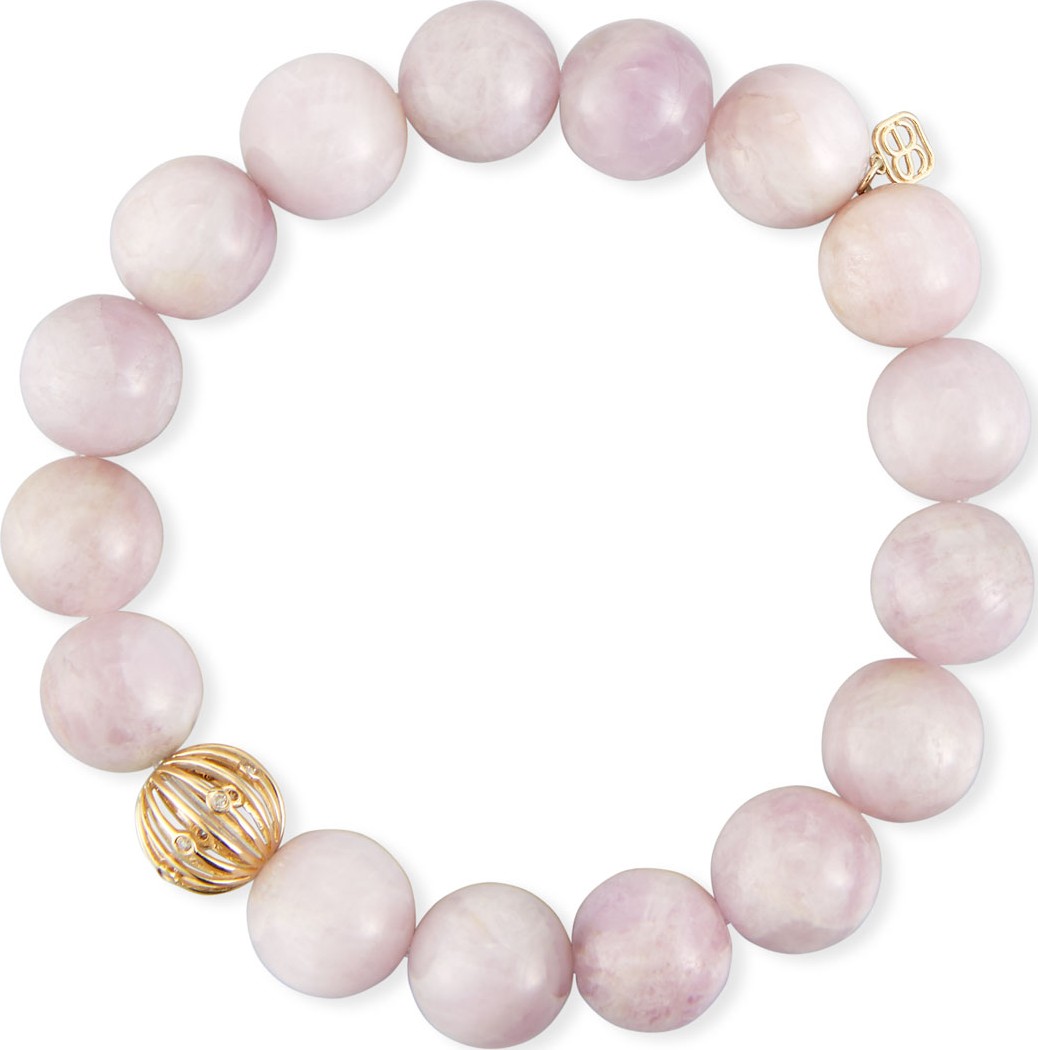 Sydney Evan 10mm Kunzite Beaded Bracelet with Diamond Bezel Ball