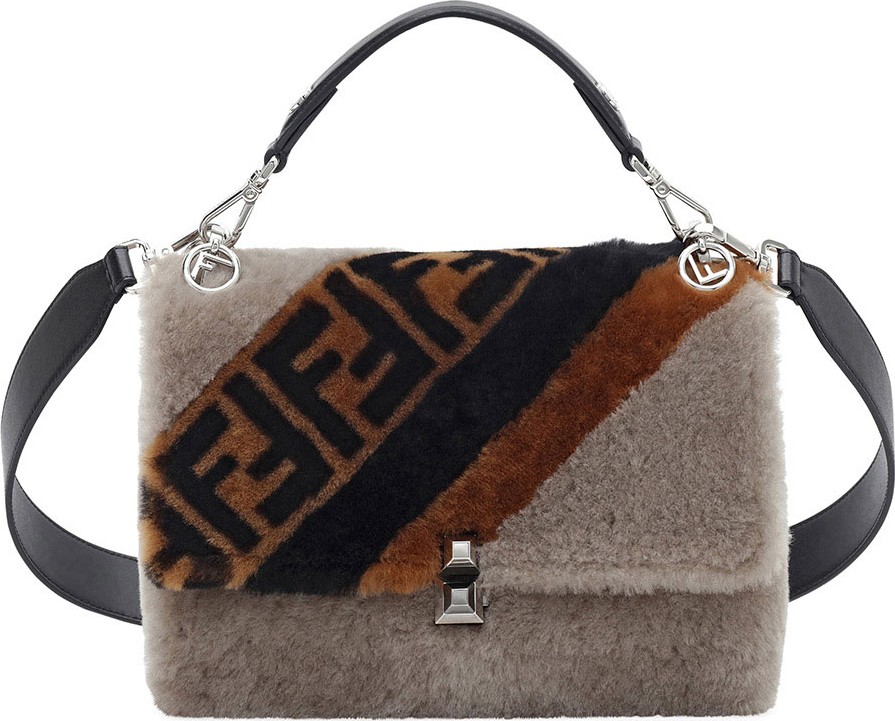 Fendi Kan I FF 1974 Shearling Marquetry Shoulder Bag