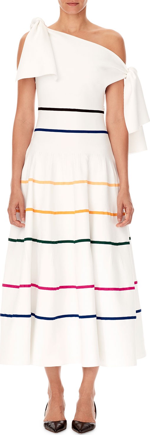Carolina Herrera Off-the-Shoulder Striped-Knit A-Line Midi Dress