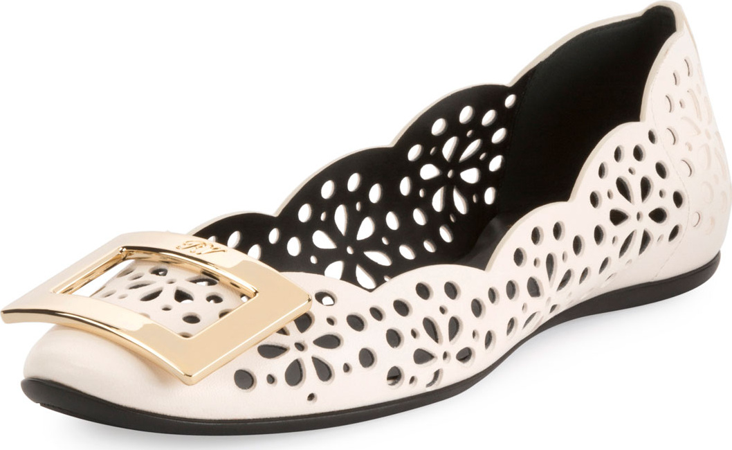 Roger Vivier Gommette Perforated Lamb Leather Ballet Flat with Metal Buckle