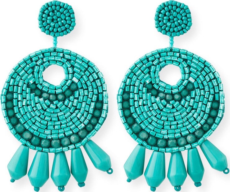 Kenneth Jay Lane Beaded Hoop Drop Clip-On Earrings, Turquoise