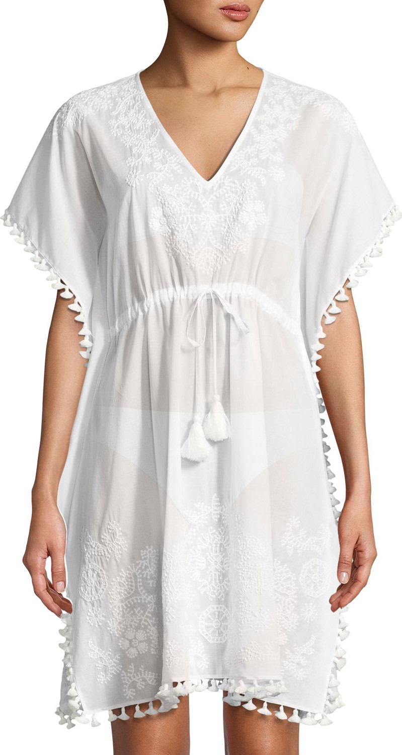 Tory Burch V-Neck Embroidered Caftan Coverup