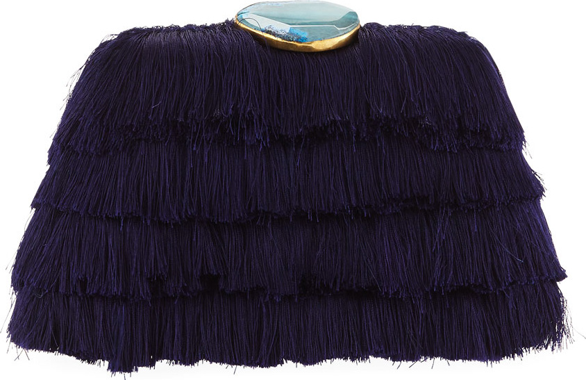 Rafe Amanda Fringe Clutch Bag with Agate Clasp