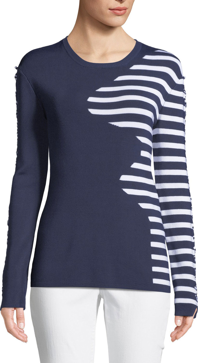 Tabula Rasa Dagani Striped Long-Sleeve Lace-Up Sweater