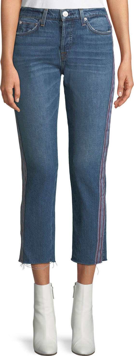 Hudson Riley Cropped Straight-Leg Jeans with Side Stripes