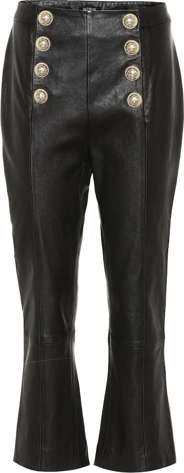 Balmain High-rise cropped leather pants