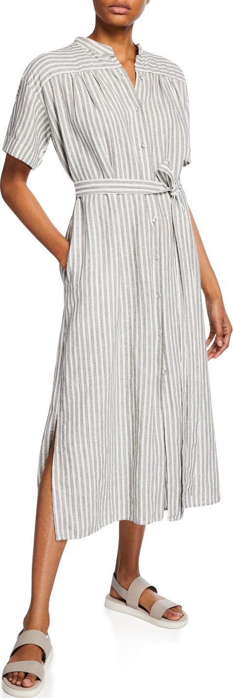 FRAME DENIM Striped Linen-Cotton Belted Shirtdress