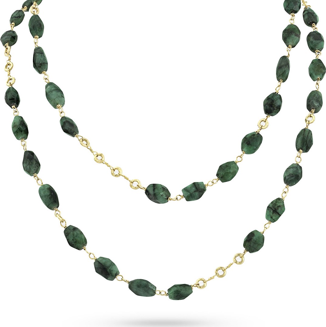 Dominique Cohen Faceted Emerald Station Necklace, 42"