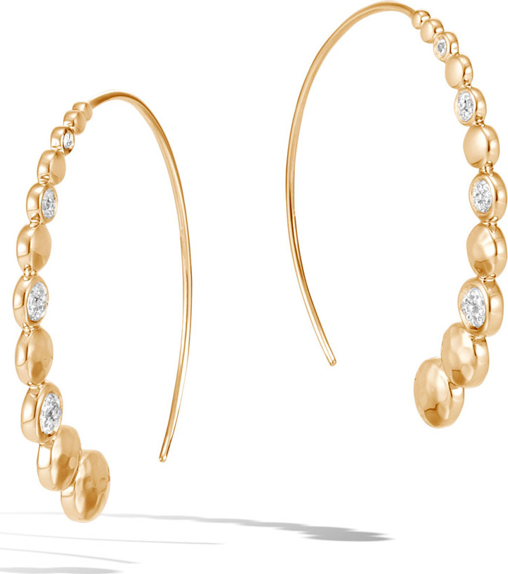 John Hardy 18k Gold Dot Hammered Medium Hoop Earrings w/ Diamonds