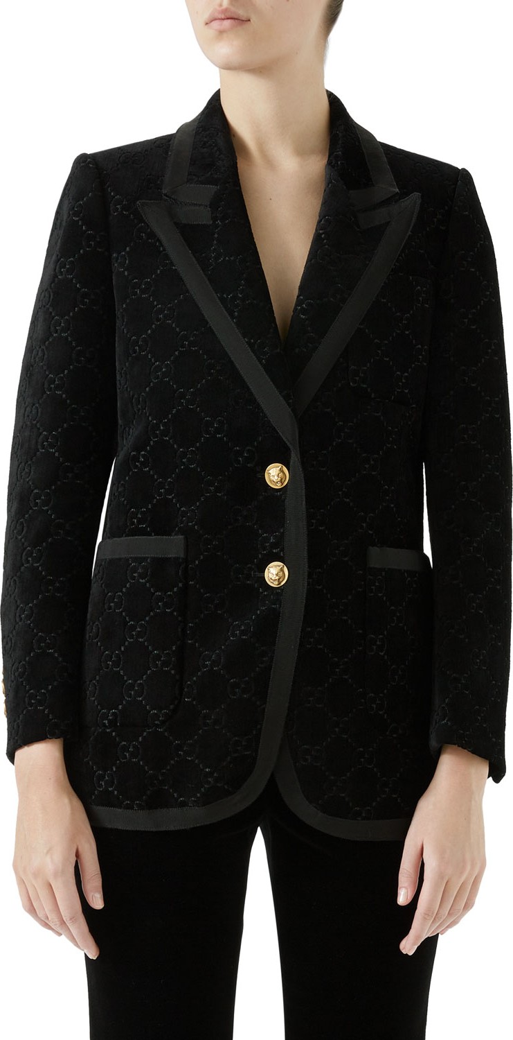 Gucci GG Velvet Peak-Lapel Single-Breasted Two-Button Jacket