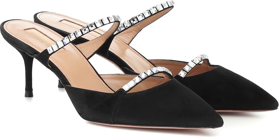 Aquazzura Diamante 60 embellished suede mules