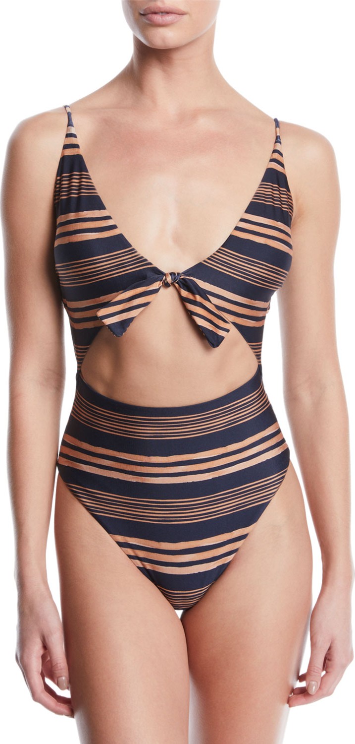 ViX Swimwear Isabela Striped Cutout One-Piece Swimsuit