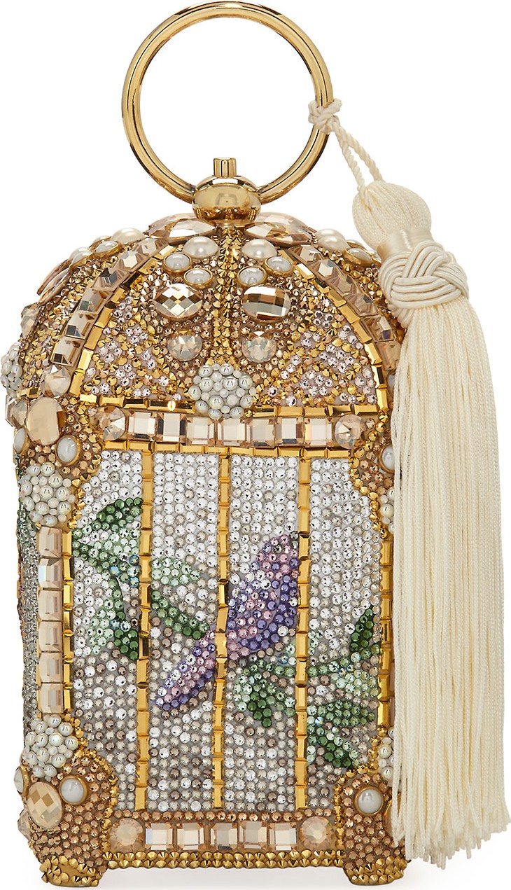 Judith Leiber Gilded Bird Cage Framed Clutch Bag, Gold