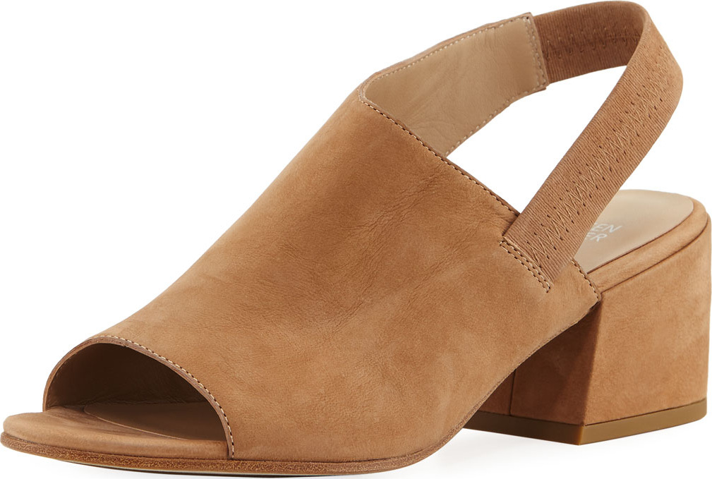 Eileen Fisher Leigh Nubuck Slingback Block-Heel Sandal