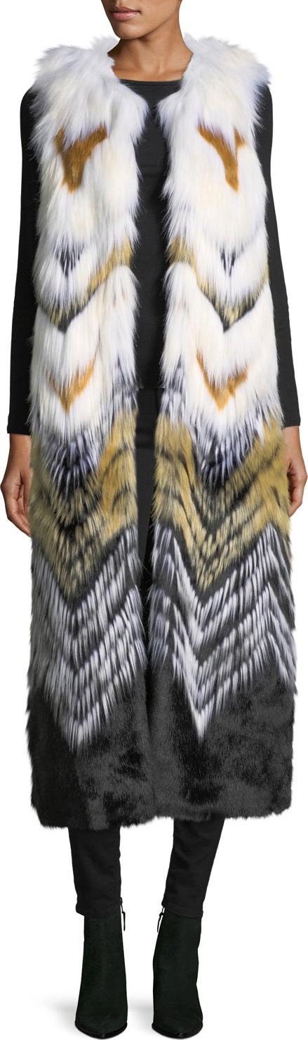 Fabulous Furs Full-Length Chevron Faux-Fur Vest