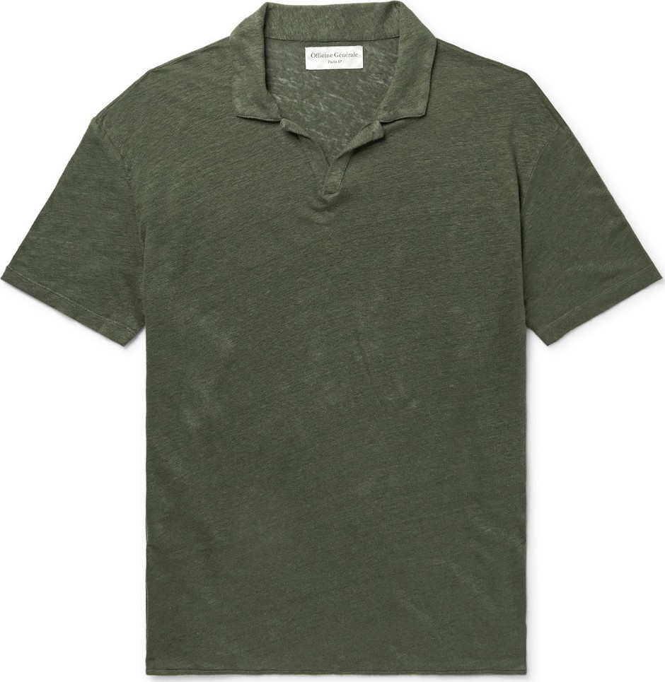 Officine Générale Simon Garment-Dyed Slub Linen Polo Shirt