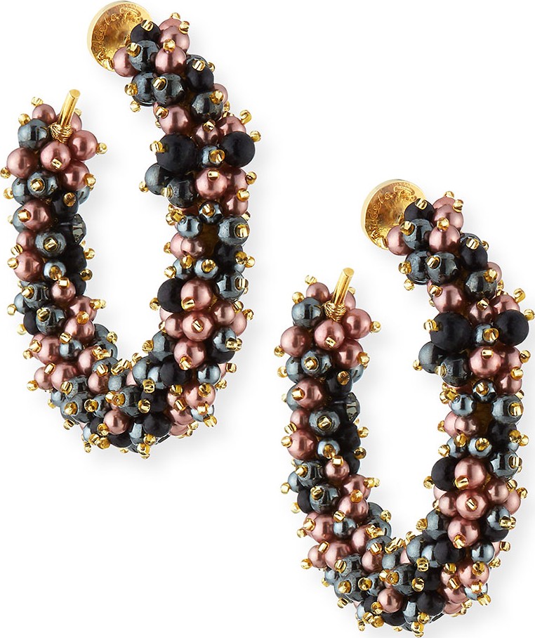 Oscar De La Renta Glossy Beaded Hoop Earrings