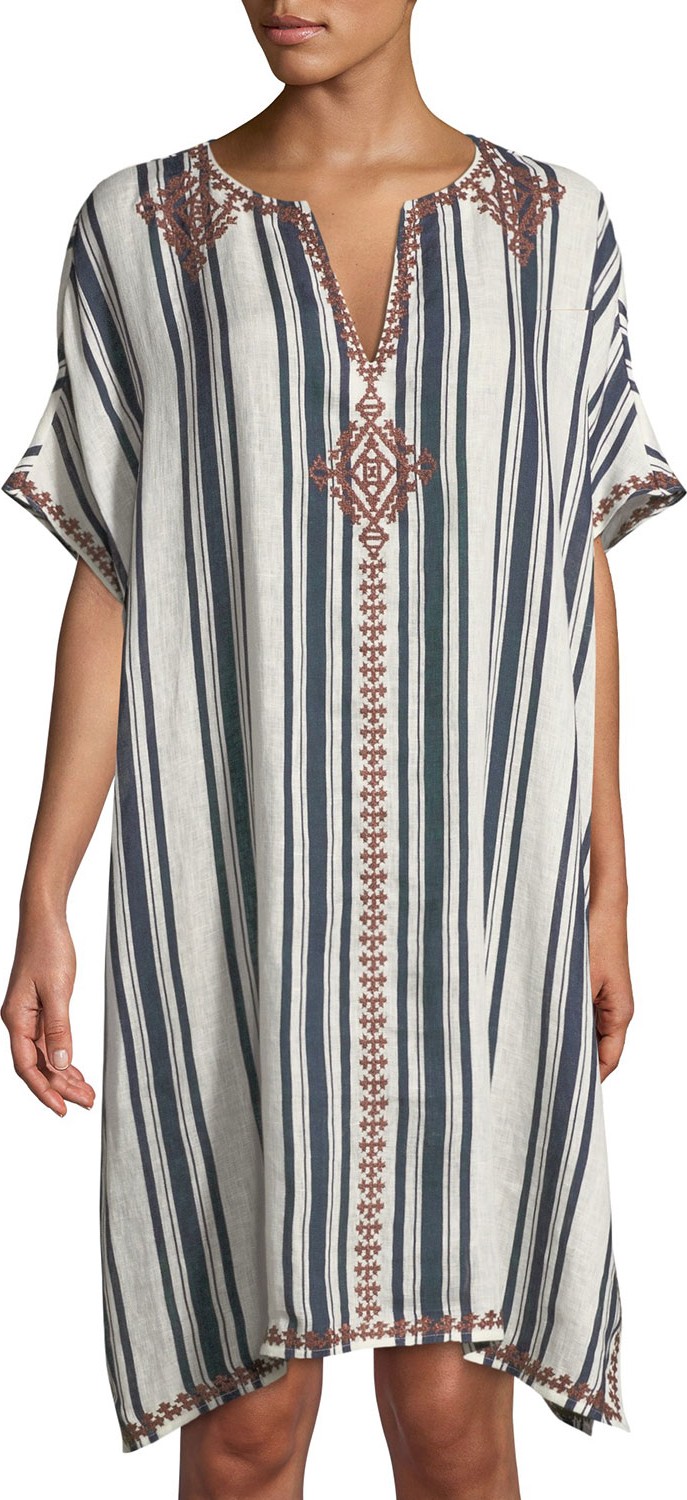 Tory Burch Awning Striped Linen Caftan  Coverup