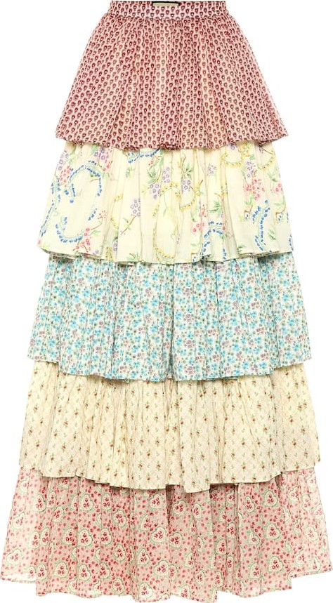 Gucci Tiered floral cotton maxi skirt