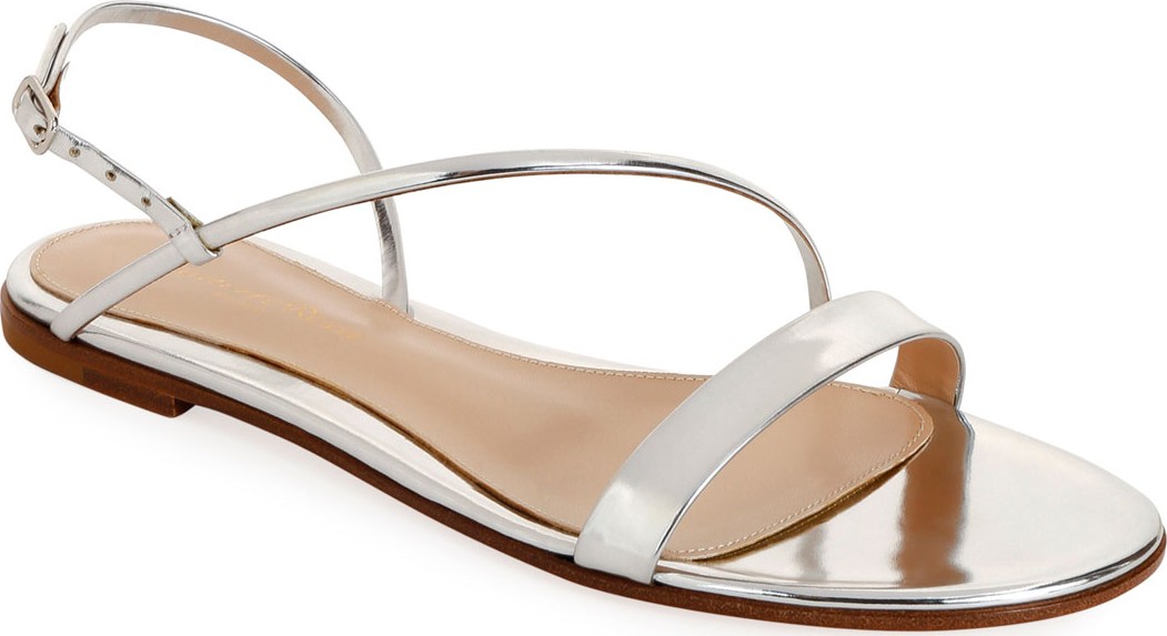 Gianvito Rossi Metallic Flat Asymmetric Sandals