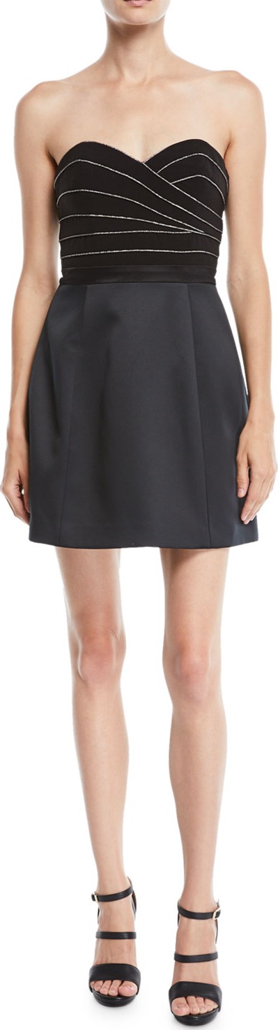 HALSTON HERITAGE Strapless Mini Cocktail Dress w/ Chain Piping