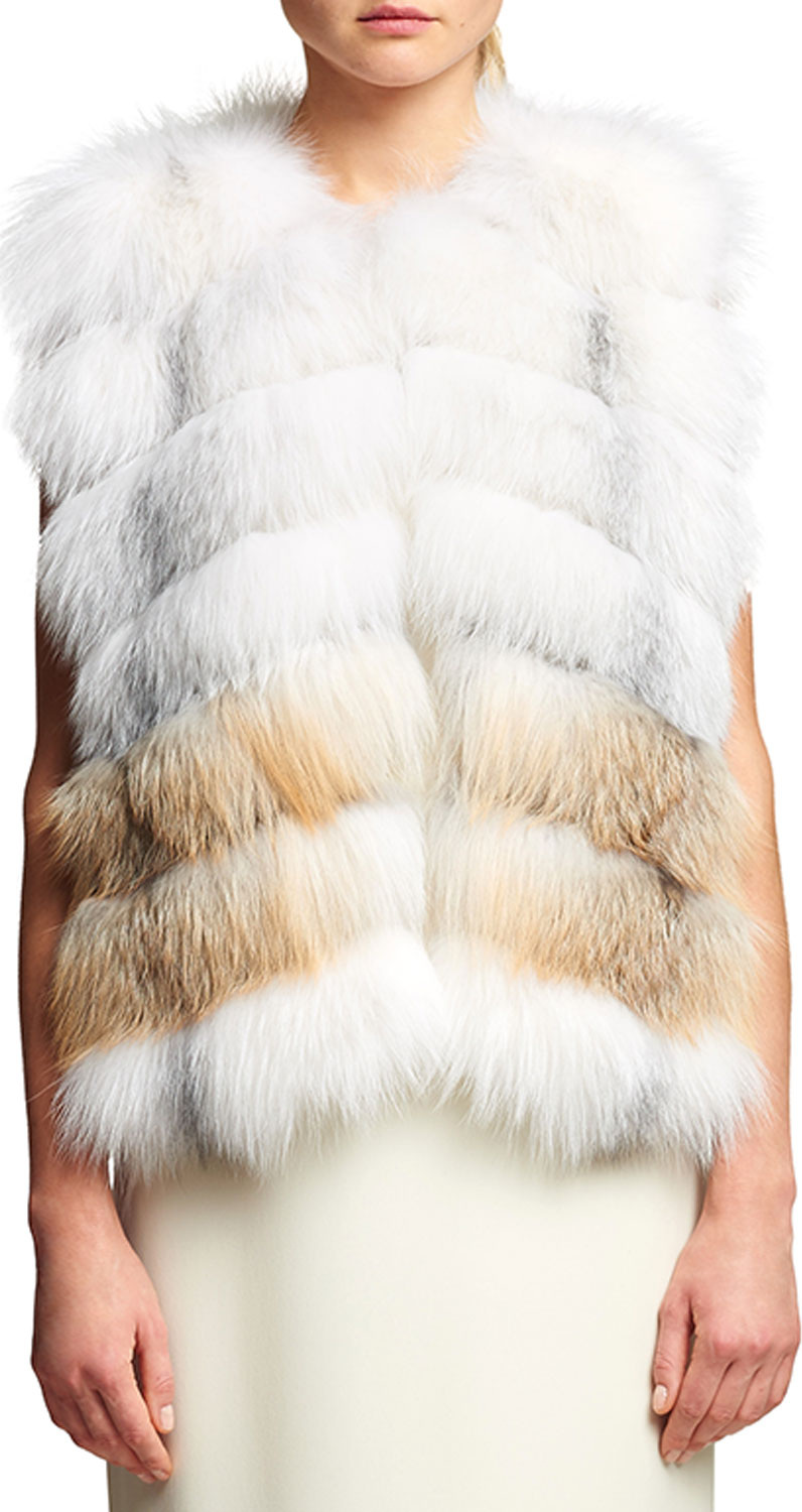 Oscar De La Renta Fox Fur Chiffon-Trim Vest