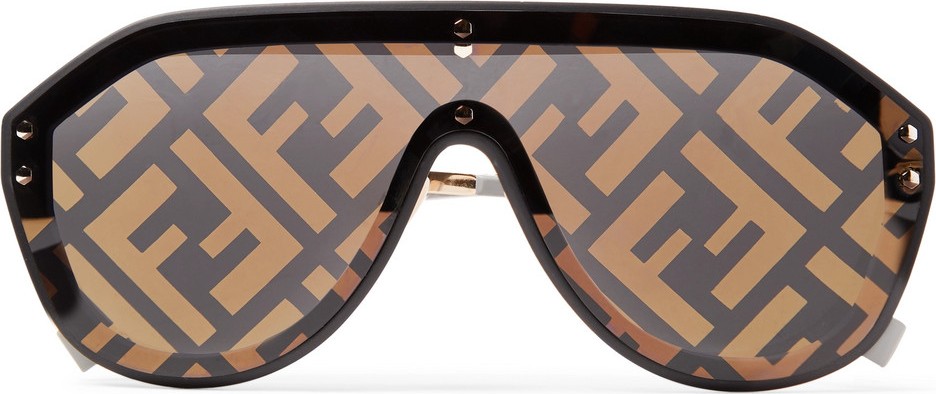 Fendi Aviator-Style Rubber-Trimmed Gold-Tone Logo-Print Sunglasses