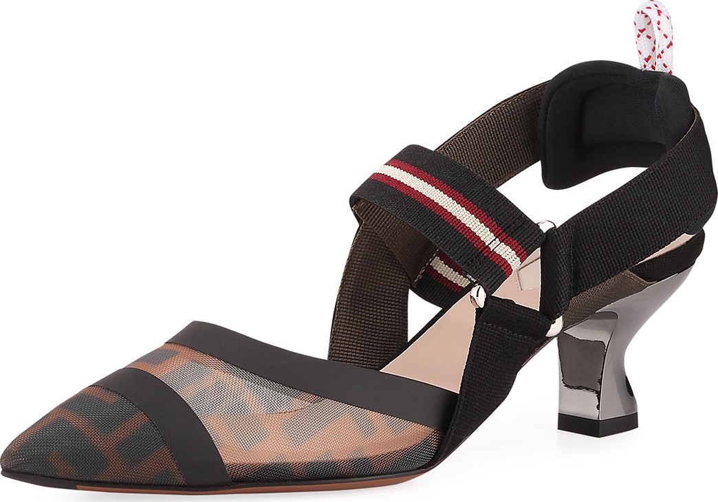Fendi Runway Slingback Mesh FF Pumps, Black