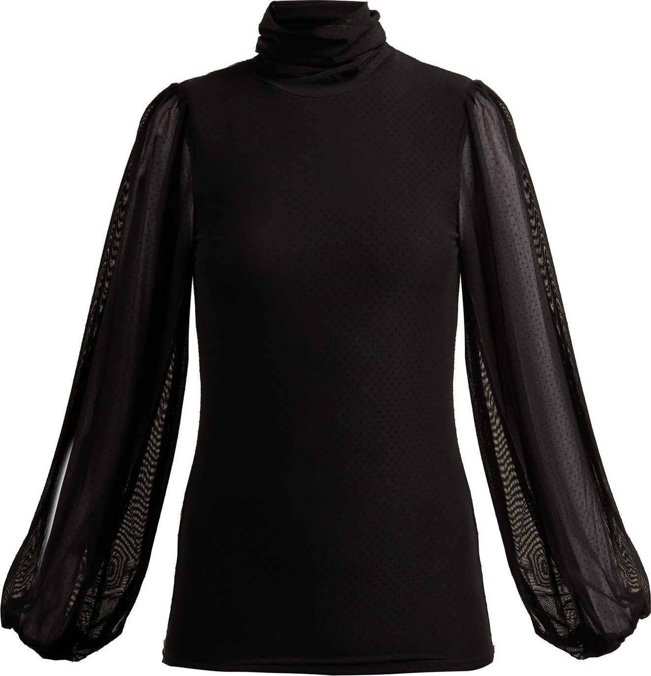 Ganni Polka dot-flocked stretch-mesh blouse