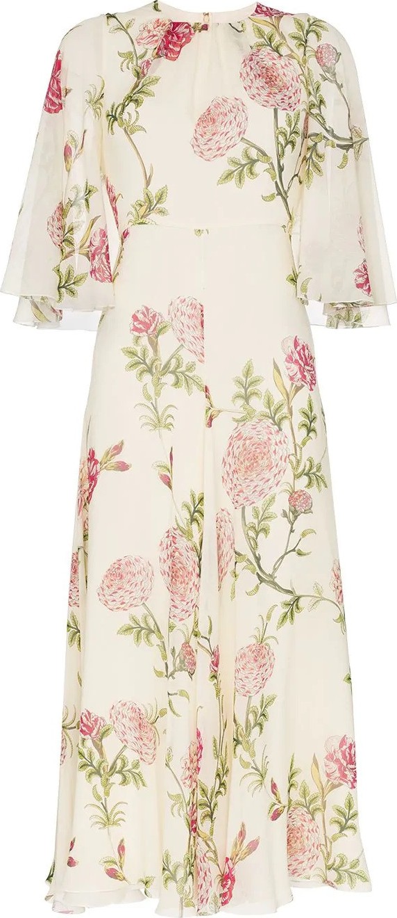 Giambattista Valli silk wide sleeve floral midi dress