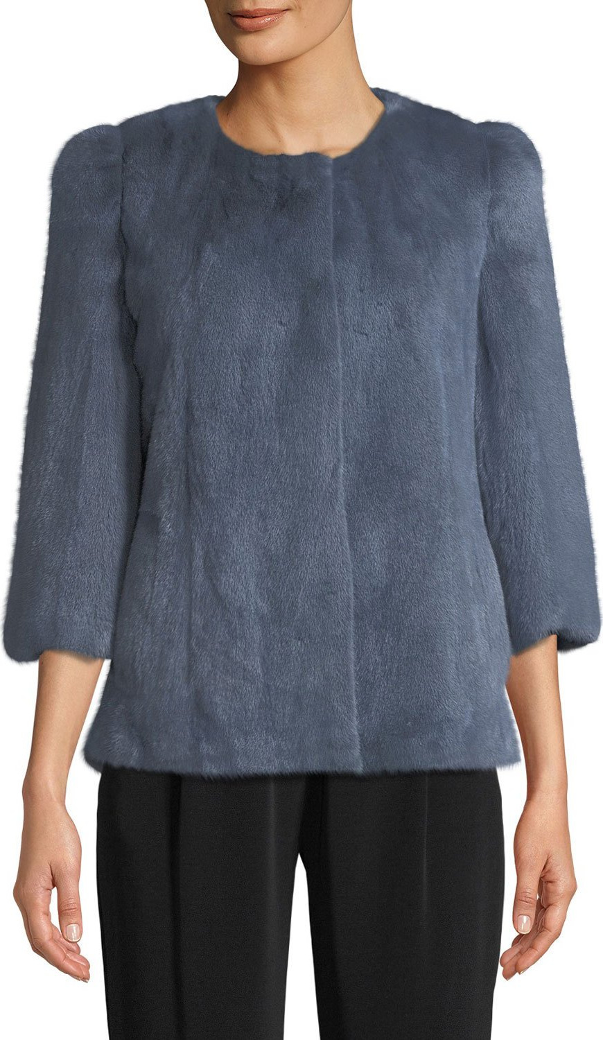 Co Collarless 3/4-Sleeve Mink Jacket