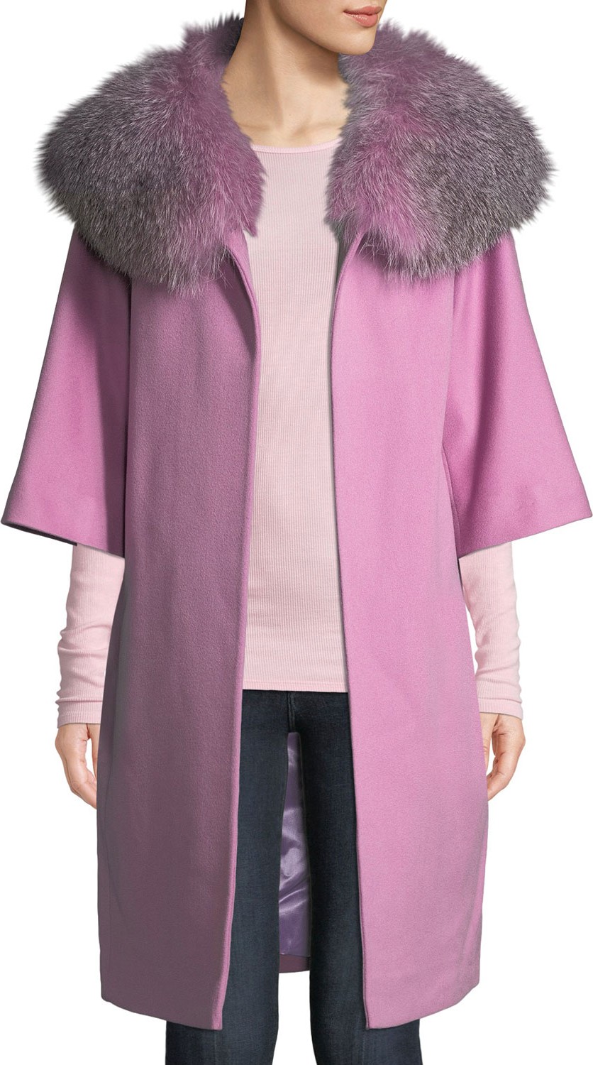 Fleurette Wool Cocoon Coat w/ Oversized Fur Collar