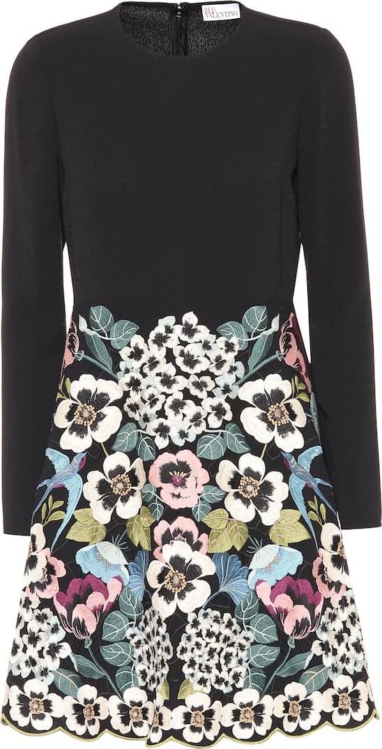 RED Valentino Pansy-embroidered crêpe dress