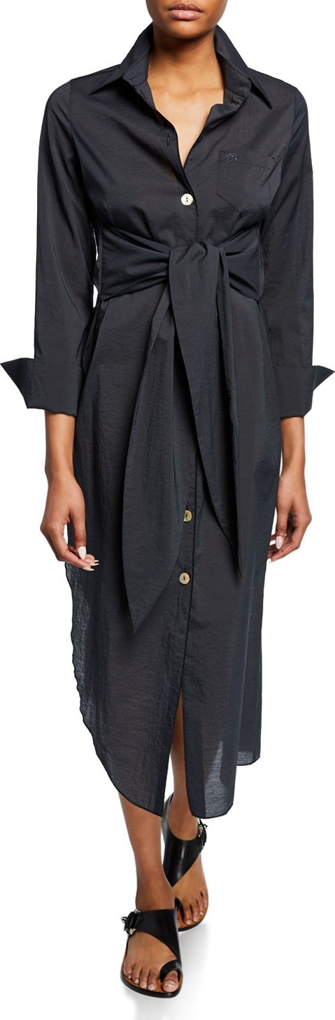 Nanushka Nata Poplin Tie-Front Asymmetrical Shirtdress Nanushka Nata Poplin Tie-Front Asymmetrical Shirtdress