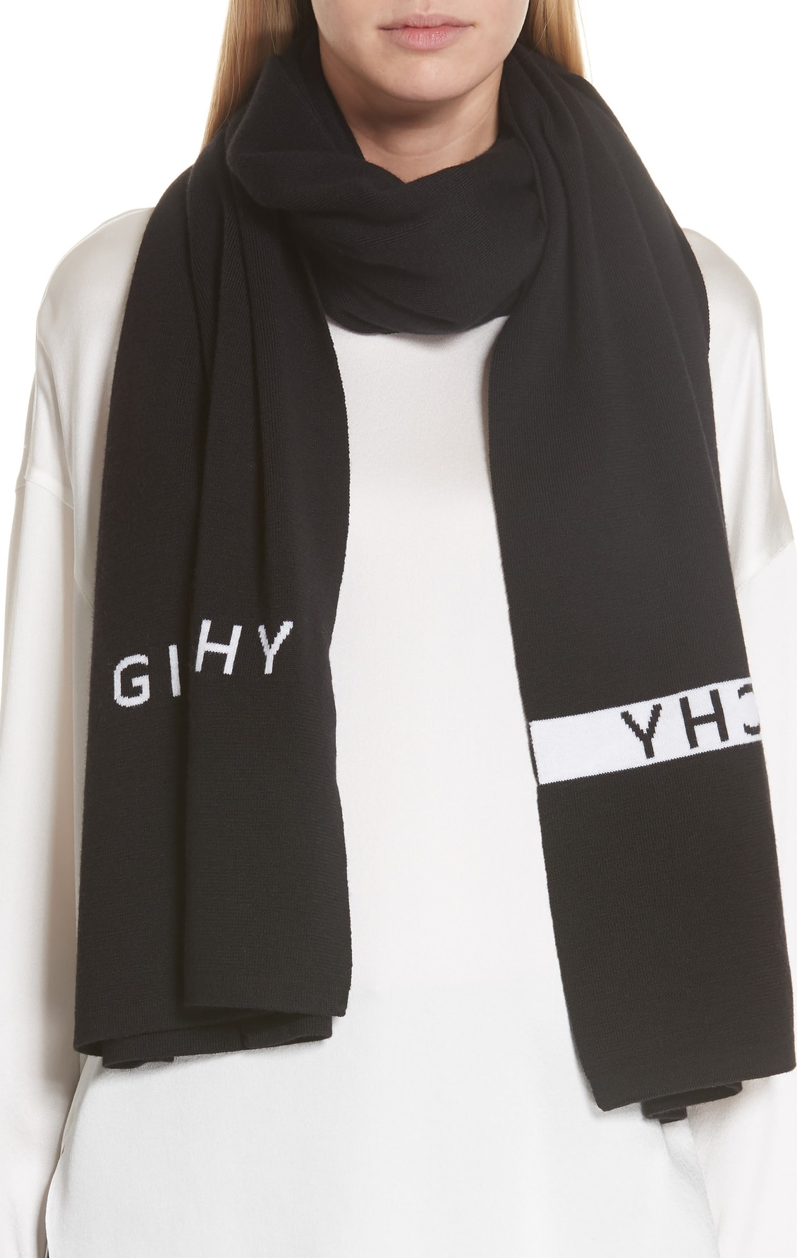Givenchy Knit Logo Wool Scarf