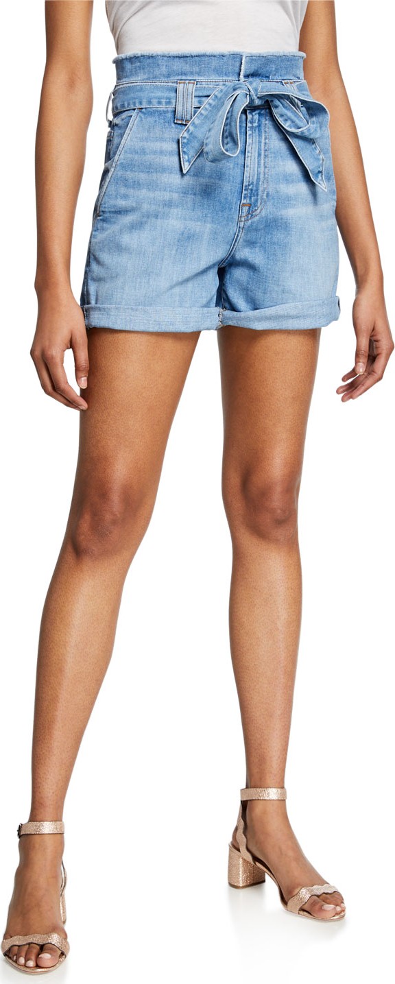 7 For All Mankind Belted Paperbag Waist Denim Shorts