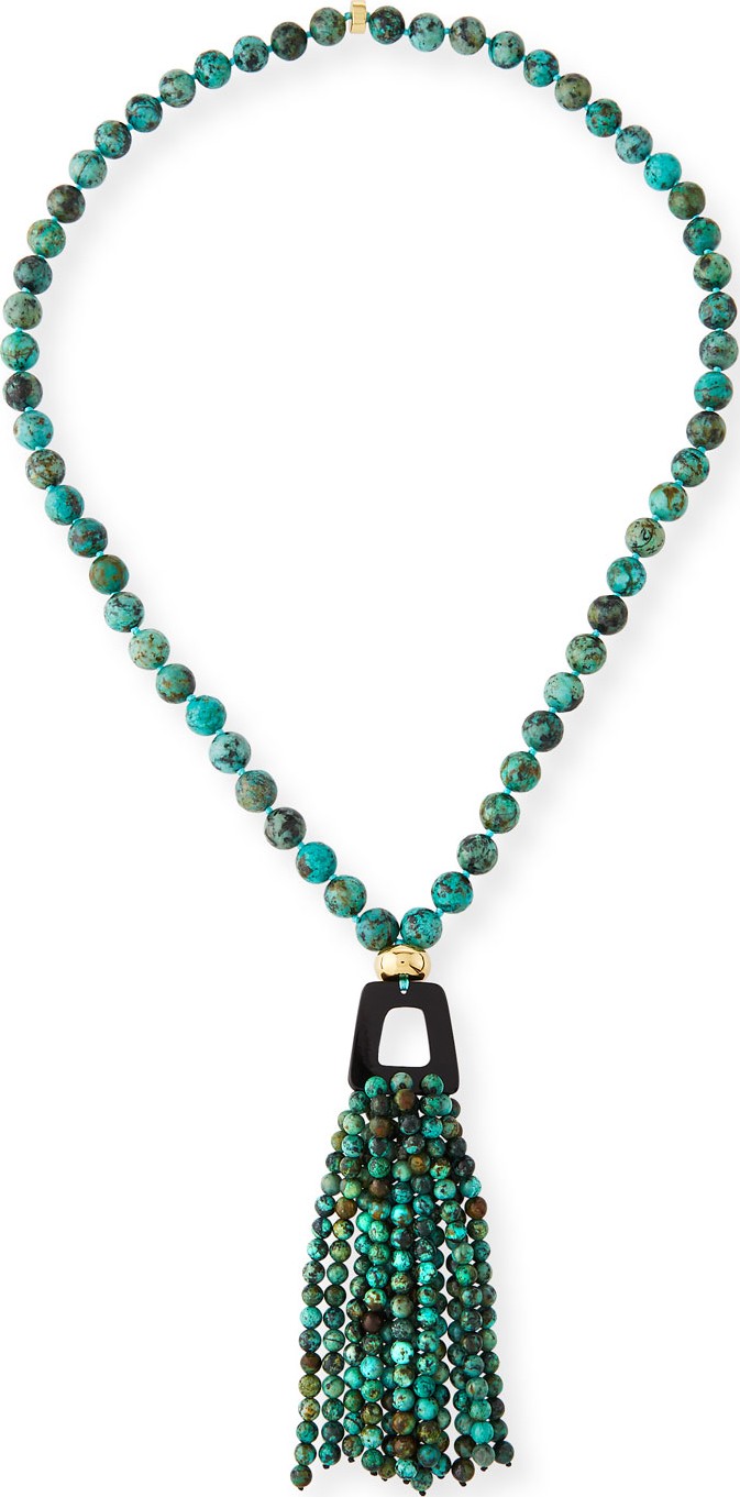 NEST Jewelry African Turquoise Tassel Pendant Necklace, 37"