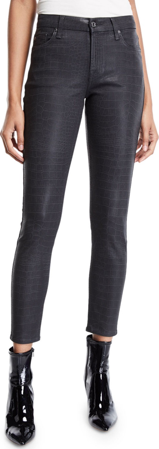 7 For All Mankind The Ankle Skinny Coated Snake-Print Jeans