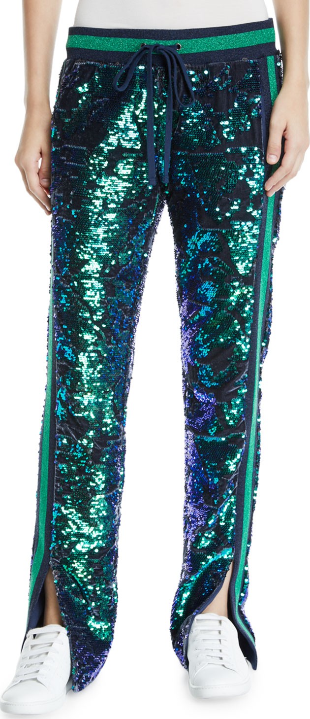 PAM & GELA Side-Slit Sequin Velour Track Pants