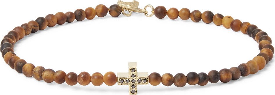 Luis Morais Tiger's Eye Bead, 14-Karat Gold and Diamond Bracelet