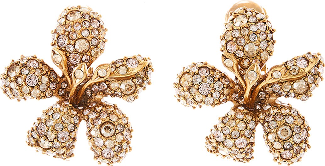 Oscar De La Renta Pave Crystal Flower Stud Earrings