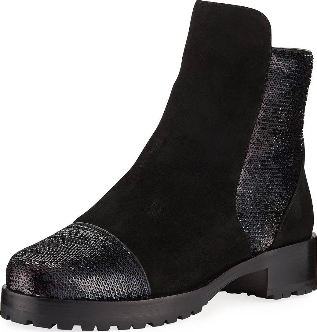 Alexandre Birman Sequined Suede Shearling-Lined Booties